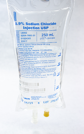 “0.9% Sodium Chloride in 250 ml” by Deanna Hoyord, Chippewa Valley Technical College is licensed under CC BY 4.0 Photo showing 0.9% Sodium Chloride in 250 ml bag
