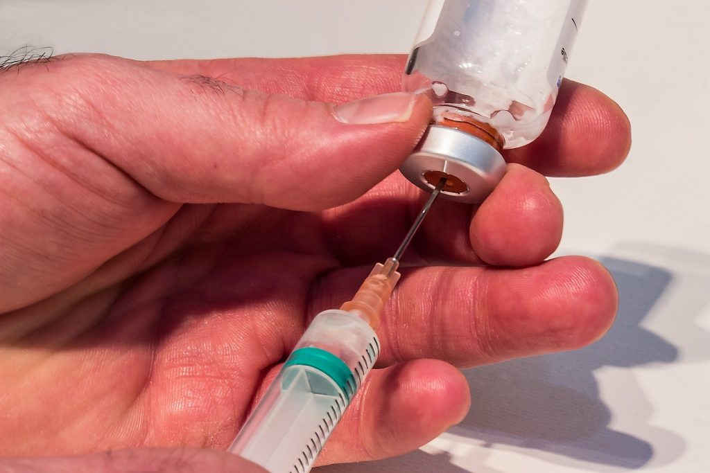 “ syringe-1973129__340.jpg” by Myriams Zilles from Pixabay is licensed under CC0 Photo of solution being removed from a vial with a syringe