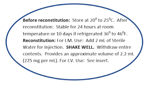 “Reconstitution Instructions.png" by Jody Myhre-Oeschle, Chippewa Valley Technical College, Open RN is licensed under CC BY 4.0 Image showing reconstitution instructions inside an oval shape