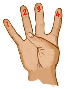 A hand with four fingers up.