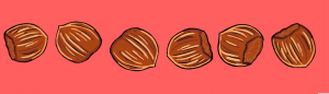 There are six chestnuts on a red background.