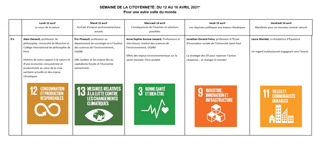 Calendar with SDG 12, 13, 3, 9. 11 Icons