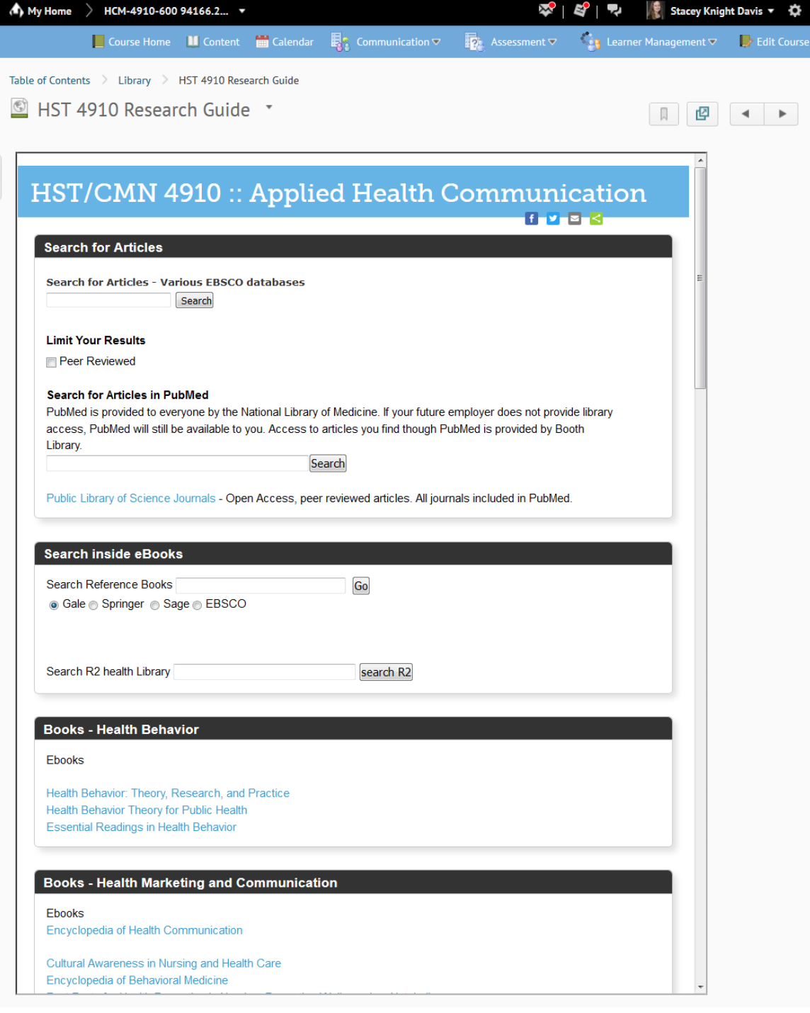 Library Research Guide. From: HCM 4910 Applied Health Communication.