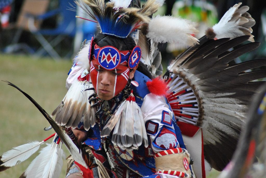 Male Pow Wow dancer in full regalia