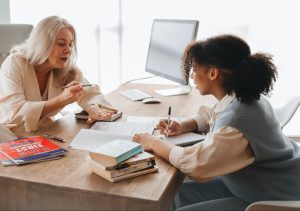 instructor providing feedback to student