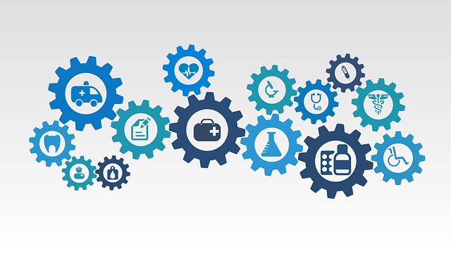 health care icons in cog wheels