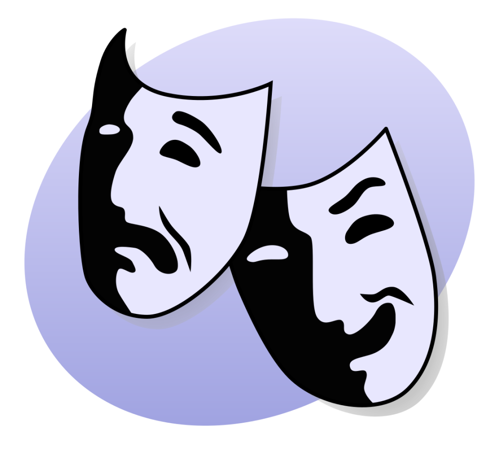 “P_culture.svg” by he:משתמש:נעמה מ is licensed under CC BY-SA 3.0 Illustration of two masks, one happy and one anguished
