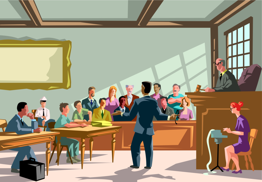 “Courtroom Trial with Judge, Jury - Vector Image” designed by WannaPik is licensed under CC0 Illustration of a trial in a courtroom