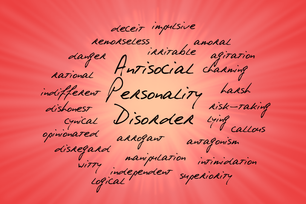 ”Word_Cloud_AsPD.png” by MissLunaRose12 is licensed under CC BY-SA 4.0 Image showing word cloud based on Antisocial Personality Disorder
