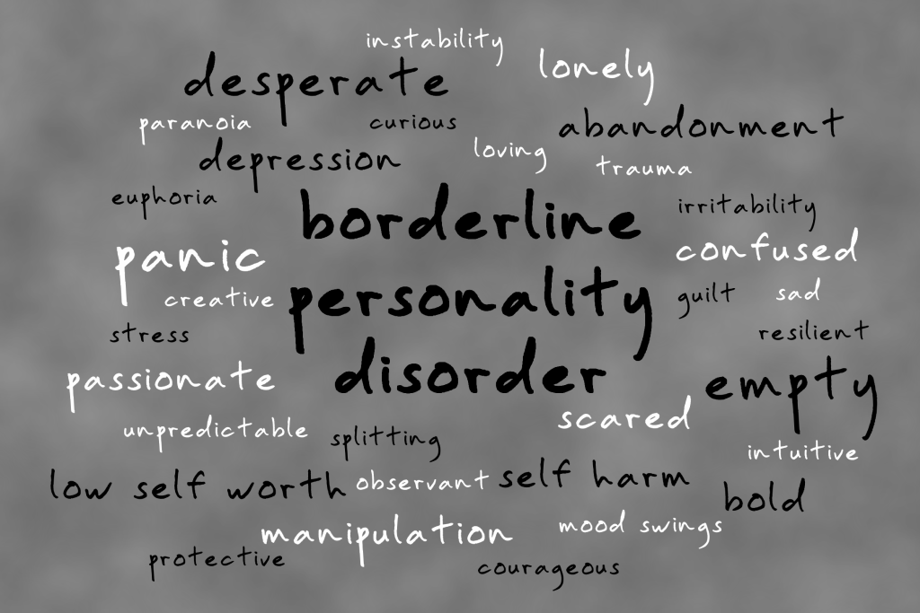 ”Word_Cloud_BPD.png” by MissLunRose12 is licensed under CC BY-SA 4.0 Image of a word cloud based on Borderline Personality Disorder