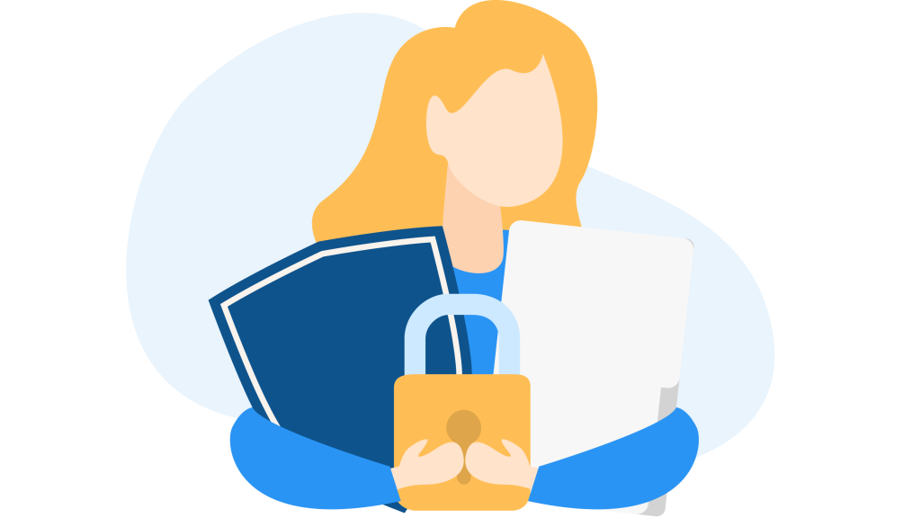 ”Concept of data Privacy And Policy Illustration by Delesign Graphics at Iconscout is licensed under CC BY 4.0 Illustration of a figure holding items to imply guarding of confidentiality