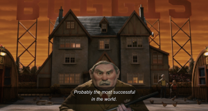 Screenshot from Fantastic Mr. Fox showing an angry human character