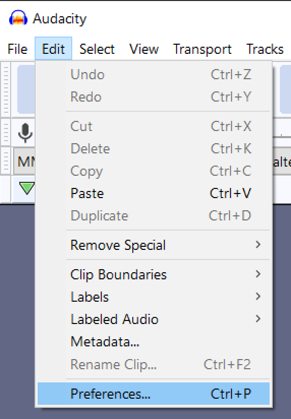 Edit menu, preferences