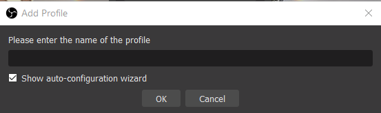Add profile window, enter a name of the profile