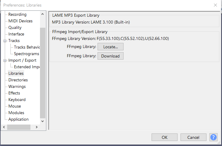 Preferences Library window