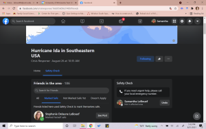 Facebook page for Hurricane Ida