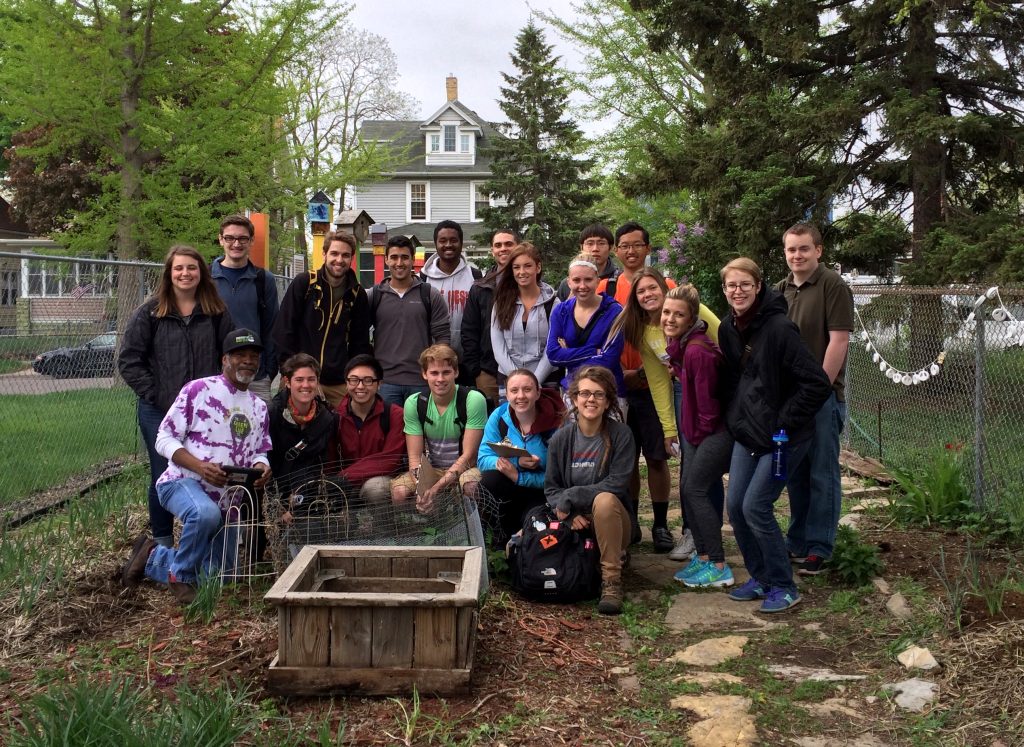 Design Equity Class with community leader and educator Melvin Giles at the Aurora St. Anthony Peace Garden in St. Paul. 2015